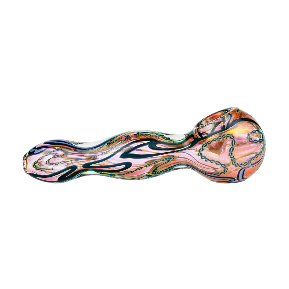 G-Spot Glass Spoon Pipe - Chunky Fumed Clear Glass with Color Zig-Zag  Stripes