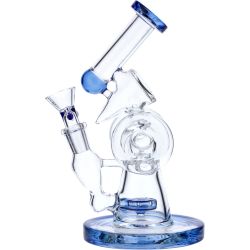 Hourglass Base Hybrid Dab Rig with Showerhead Perc | Blue | Side view 1