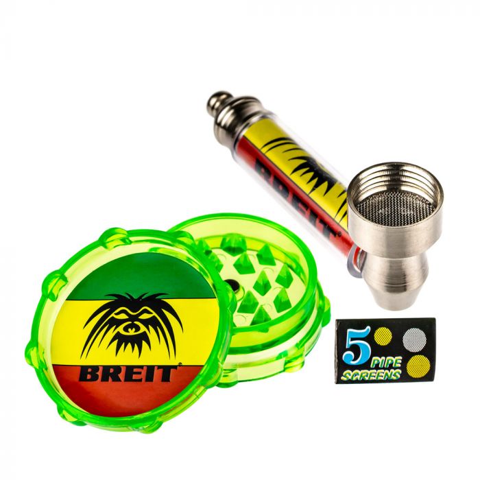 Breit Inverted Beaker Base Mini Bong Set with Metal Pipe in Case