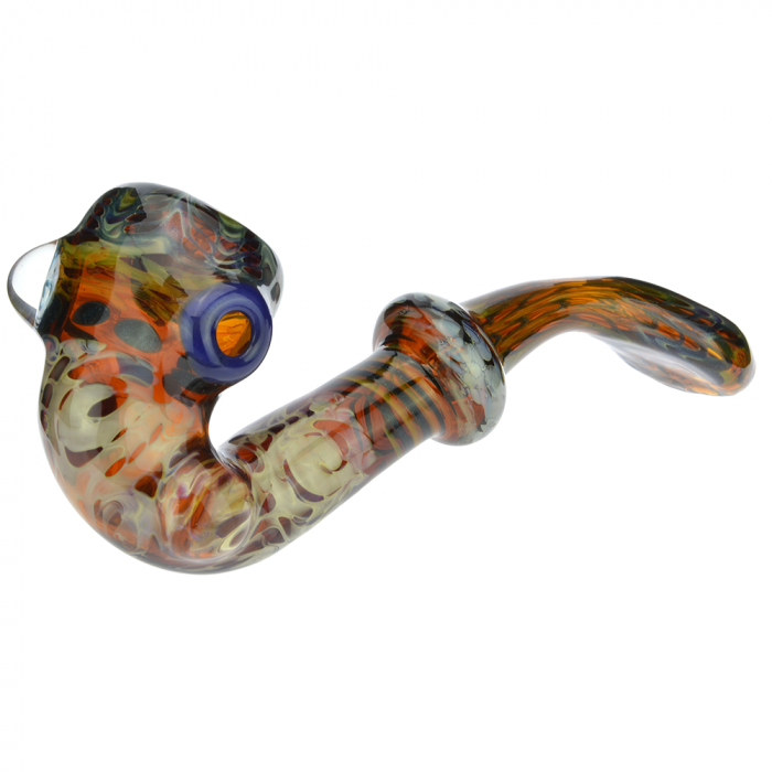 Glass Sherlock Pipe with Fumed and Blue Sparkle Work on Amber