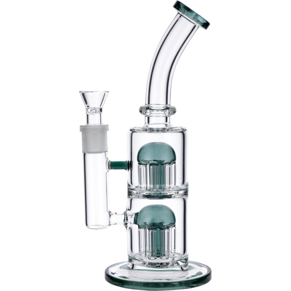 8 Inch Double Tree Arms Perc Small Dab Rig Bent Neck bong Black Lip  Mouthpiece water pipe