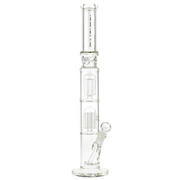 Blaze Glass Tower Ice Bong with Double 8-arm Perc 7mm Straight Tube - Side View 1