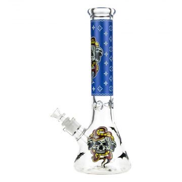 Beaker Ice Bong with Glow in the Dark Snake and Skull Print