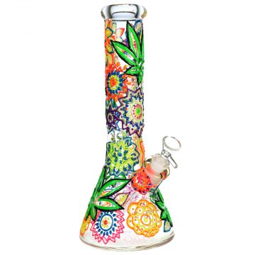 Mandala Hemp Leaf Beaker Ice Bong | Side view 1